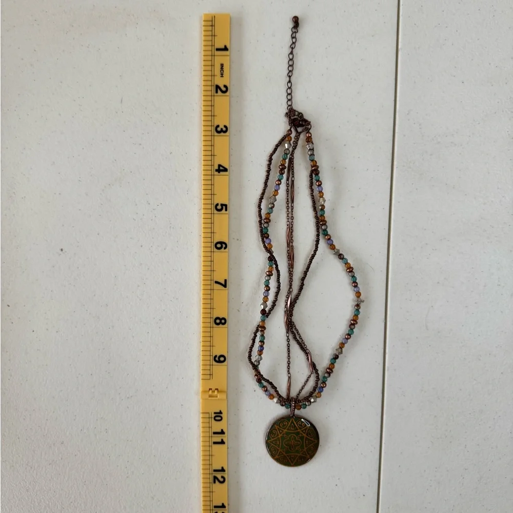 Vintage Avon NR Enamel Pendant Triple‎ Strand Necklace Jewelry Y2K Retro Boho